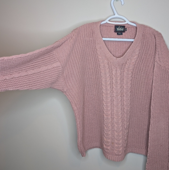 Vintage Woolrich Petal Pink Cable Knit V Neck Sweater Womens M - Picture 3 of 9